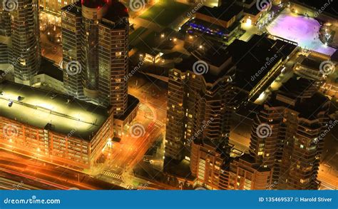 Aerial Of Toronto Canada Highways At Night Stock Image Image Of