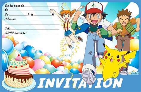 invitations anniversaire pokémon à imprimer pour enfants avec des personnages… invitation