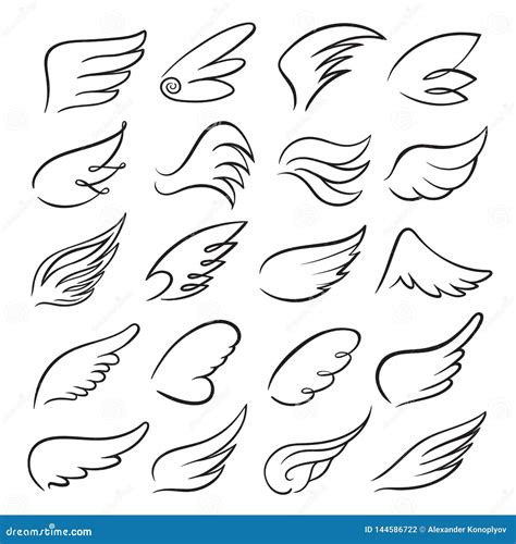 Grupo Do ícone Das Asas Desenho Do Pássaro No Movimento Ilustração do