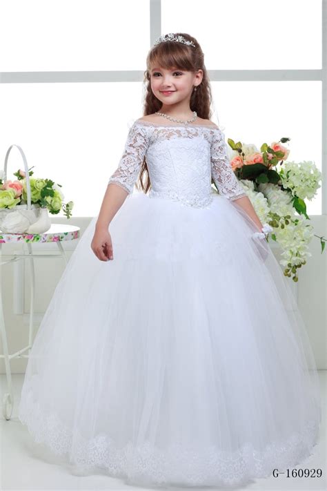 White Flower Girl Dresses For Weddings Lace Glitz Pageant Dresses For