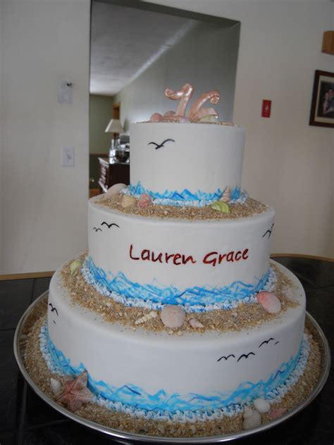 We had some beach party music playing in the background and my older daughter and nephew dressed up as life savers. 3 Tier 6 10 14 Beach Themed Cake For A Sweet 16 Party Top ...