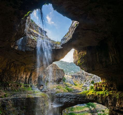 Hd Wallpaper Cliff With Waterfalls Cave Gorge Lebanon