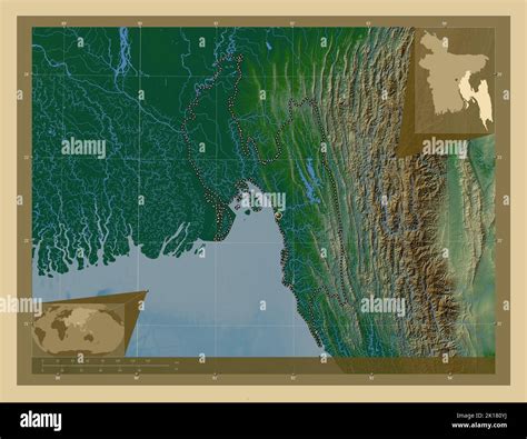 Chittagong Division Of Bangladesh Colored Elevation Map With Lakes