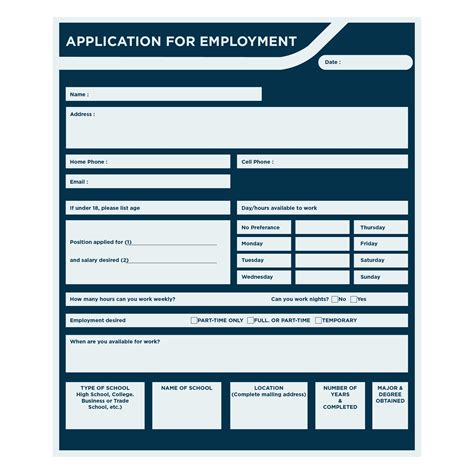 Printable Generic Application For Employment