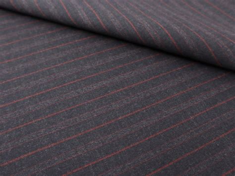 Wool Fine Flannel Striped Suiting In Charcoal And Red Bandj Fabrics