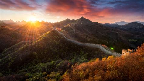 Sunset At Huanghuacheng Great Wall Wallpaper Backiee