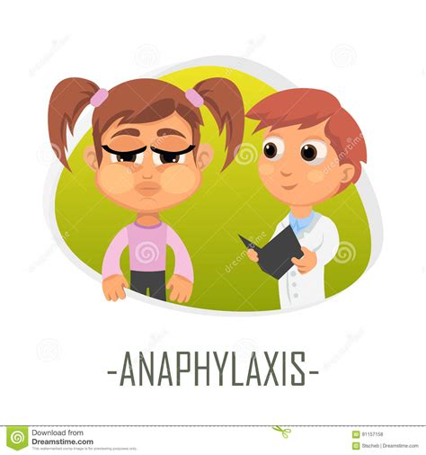An itchy rash, throat or tongue swelling, shortness of breath, vomiting. Anaphylaxis Medical Concept. Vector Illustration. Stock ...