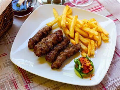 Cevapi Grilled Dish Of Minced Meat With French Fries Balkan Cuisine
