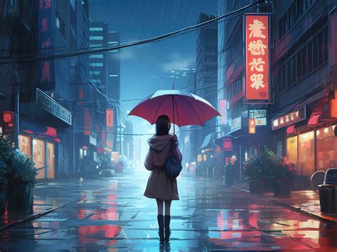 1024x768 Anime Girl Walking In Rain Umbrella 5k Wallpaper1024x768