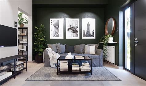 Dark Green Living Room Interior Design Ideas