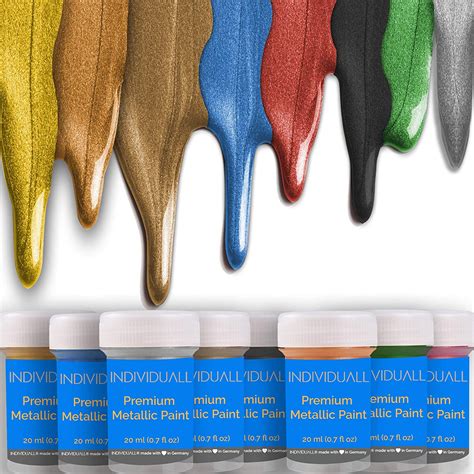 Premium Metallic Acrylic Paint Set By Individuall 8 Professional Grade Metallic Paints Art