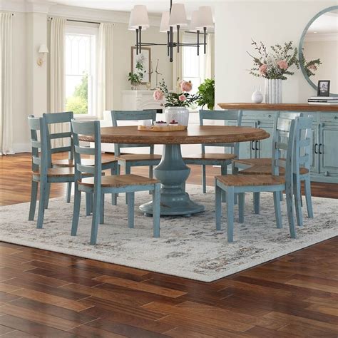 Conway Farmhouse Two Tone Solid Wood Round Dining Table Chair Set