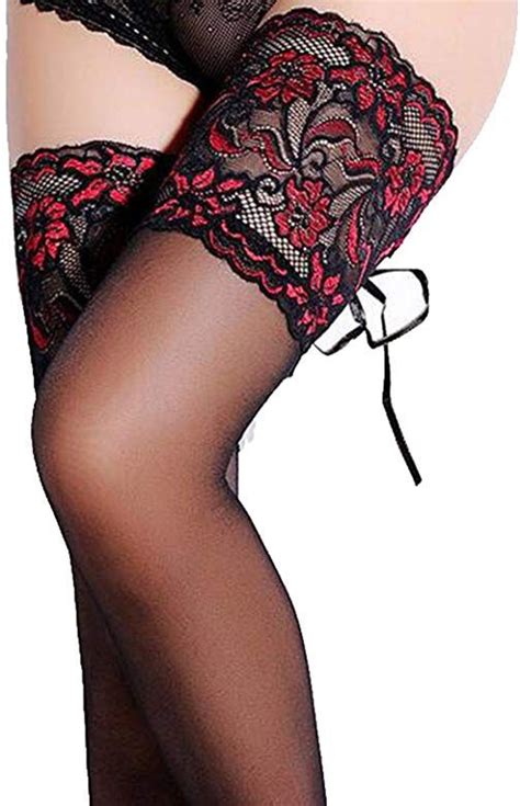 Ci Guo Womens Cuban Heel Thigh High Stockings With Back Seam And