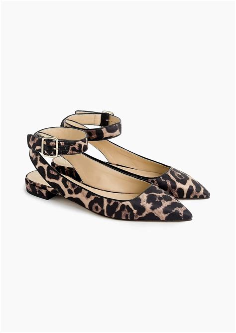 Jcrew Ankle Strap Pointed Toe Flats In Leopard Print Shoes