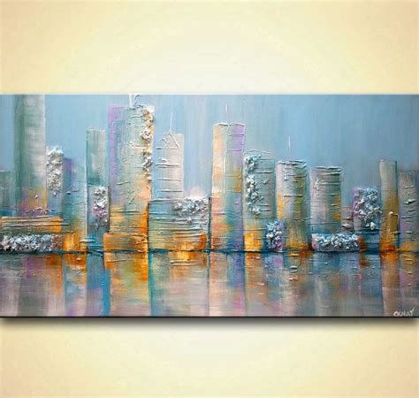 Modern Textured Light Blue City Painting Abstract Wall Painting