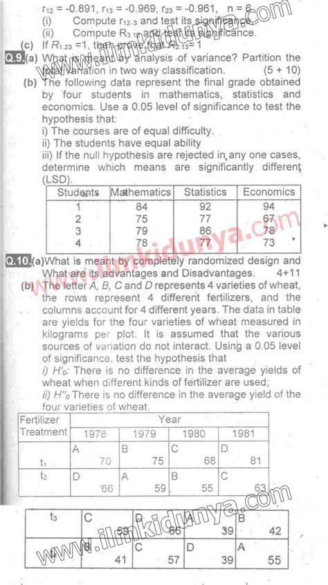 Past Papers Punjab University Bsc Part Statistics Paper A