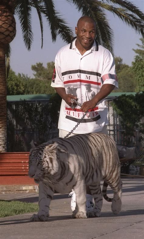 Mike Tyson Walking His Tiger White Or Black T Shirt Etsy