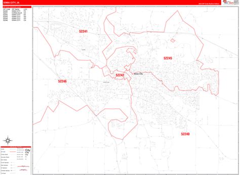 Iowa City Iowa Zip Code Wall Map Red Line Style By Marketmaps Mapsales