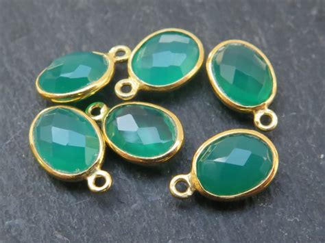 Gold Vermeil Green Onyx Oval Charm 11 12mm