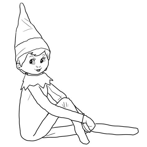 Christmas Elf Coloring Outline Sketch Coloring Page