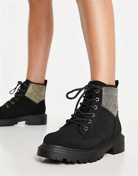 asos design amelie embellished hiker boots in black asos