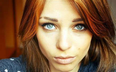 Women Redhead Blue Eyes Lana Branishti Dyed Hair Hd Wallpaper