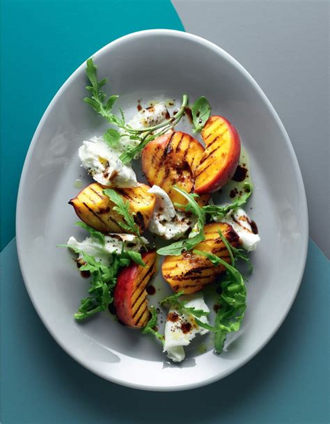 Grilled Peach Burrata And Basil Salad With A Dijon Dressing Grilled