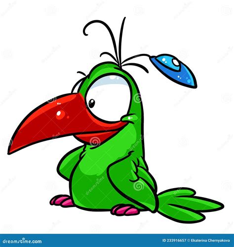 Little Green Bird Parody Big Eyes Illustration Cartoon Stock