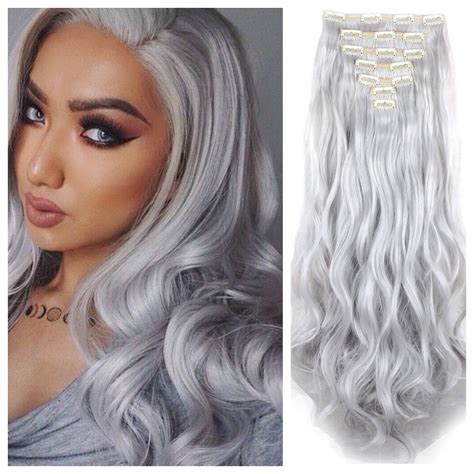 Grey Clip In Hair Extensions Remy Human Hair Double Weft 24 165g Glam Hair Extensions Bun