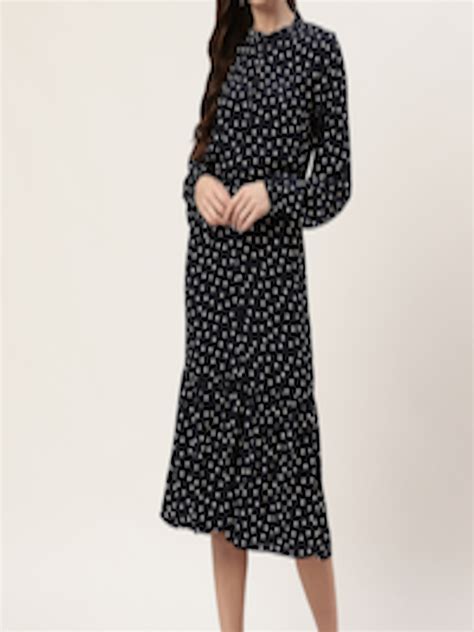 Buy Marks And Spencer Women Navy Blue And White Polka Dot Print A Line