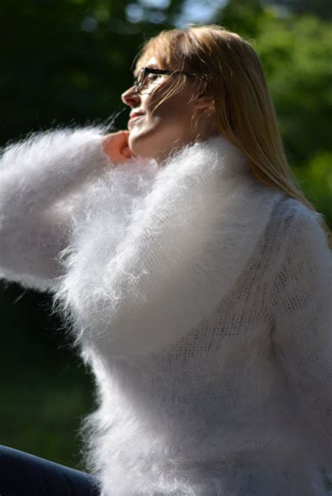 Ready To Send Hand Knitted Cowlneck Mohair Sweater White Mohair Jumper