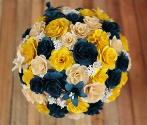 Learn more about flowers that typically come in this adornments flowers & finery paired pale roses and peonies with thistle. FREE SHIPPING Navy Blue And Yellow Wooden Bouquet For ...
