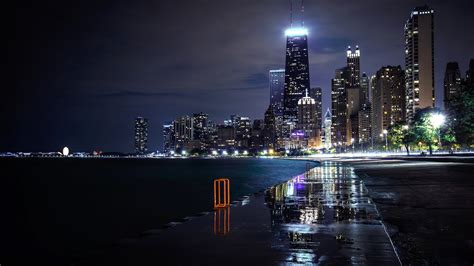 Wallpaper Chicago Illinois Usa City Night Skyscrapers Lights