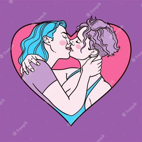 手描きの愛情のこもったレズビアンのキス 無料のベクター