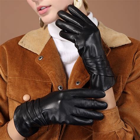 Women Winter Gloves Sheepskin Genuine Leather Driving Gloves Ladies