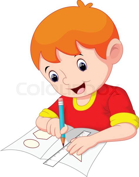 Another free cartoons for beginners step by step drawing video tutorial. Little boy drawing on a piece of paper | Stock vector ...