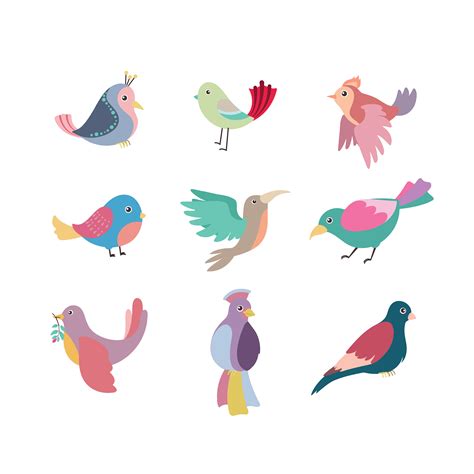 Collection Of Beautiful Colorful Stylized Birds 599505 Vector Art At