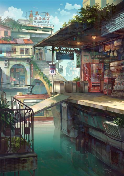 Anime Background Scenery City Reflection Icerem