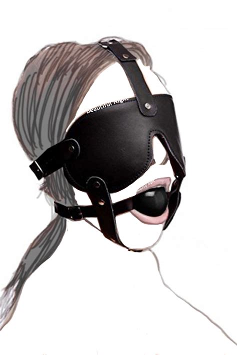 Leather Ball Gag And Blindfold Head Harnessrubber Open Mouth Gagmouth