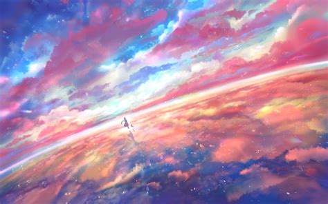 Download 1920x1200 Anime Landscape Sunset Scenery Reflection Beyond