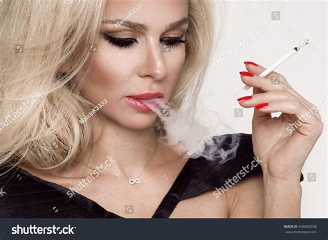 Sensual Woman Smokes Cigarette Erotic Concept Stock Photo 546969268