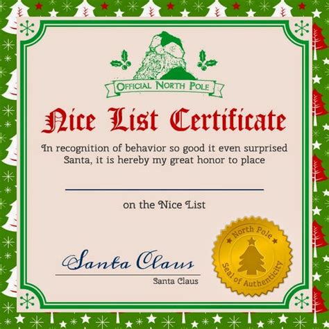 Print your free santa nice list certificate, kids will love to see their note from santa! Free Printable Santa's Official Nice List Certificate : Nice Naughty Certificates Tidylady ...