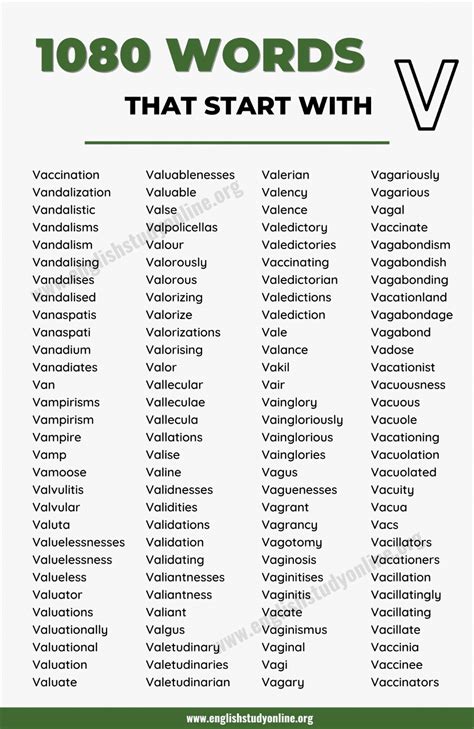 1000 Brilliant Words That Start With V In English English Study