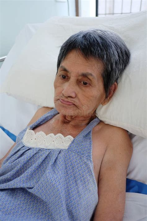 Asian Elderly Woman Lay Sick On Bed Stock Photo Image Of Female