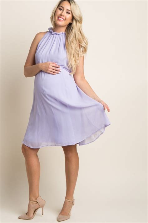 Lavender Chiffon High Neck Dress Pregnant Party Dress Maternity Dresses Dresses