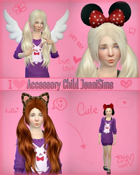 Jenni Sims Accessory Sets Child Bow Minnie Kitty Wings Sims 4