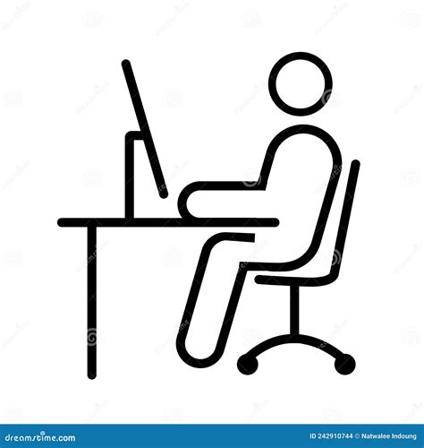 Remote Workingline Worker Symbol At Desk Design Freelancericon In