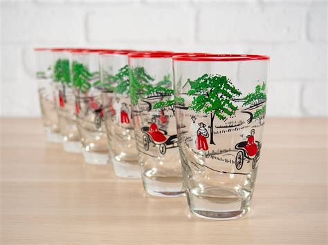 vintage libbey currier and ives highball glasses tumblers etsy currier and ives highball