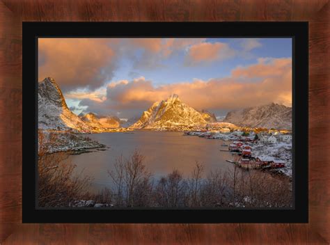 Winter Harbor Snow Covered Mountains Lofoten Norway Print Photos By