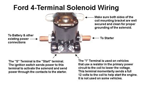 The solenoid is a small black box directly connected to the battery by a red wire. Ford 4-Terminal Solenoid Wiring | Mopar Connection ...